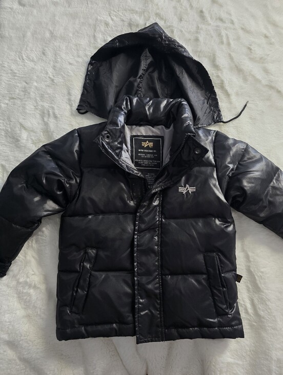 Alpha Industries Other - ALPHA IND. Black Kid's Puffer Jacket with Hood And Embroidered Logo
